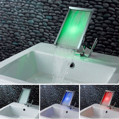 Modern LED Waterfall Single Hole Bathroom Sink Faucet in Chrome Free Shipping