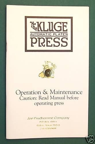 Pre 1960 Kluge Operation &amp; Maintenance Manual (Updated)
