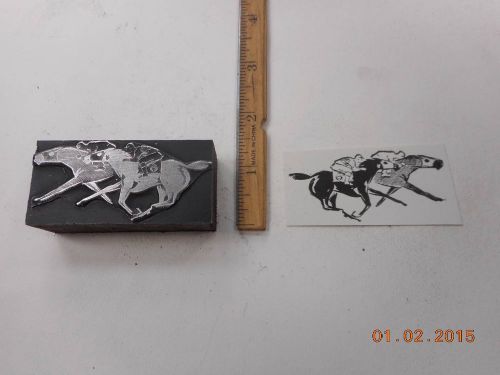 Letterpress Printing Printers Block, Two Racing Horses w Jockeys