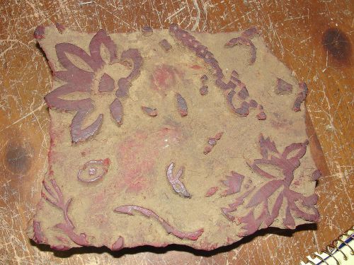 INDIAN LOTUS HAND CARVED FABRIC TEXTILE PRINTING BLOCK ANTIQUE 19TH CENTURY WOOD