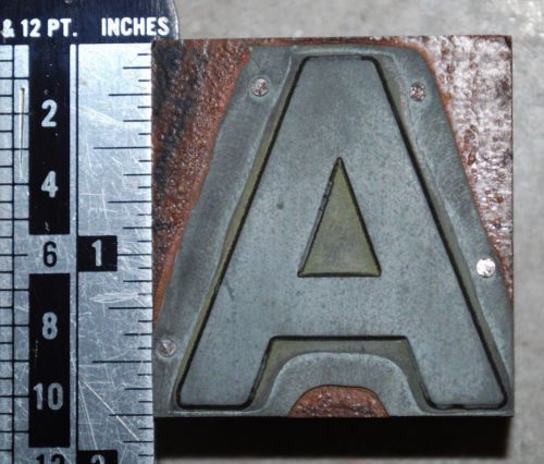 Vintage / Antique Letterpress Metal on wood  Printer&#039;s Type &#034;A&#034;, 1 3/4&#034; tall