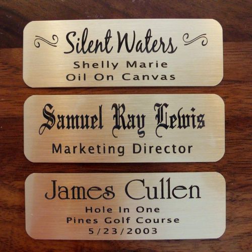 Engraved solid brass plate picture frame art label name tag 3&#034; x 1&#034; adhesive for sale