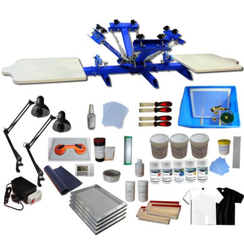 4 color 2 station silk screen printing press &amp; full diy printing materials kit for sale