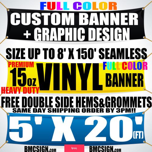 5&#039;x20&#039; full color custom 15oz vinyl banner(free hems&amp;grommet)same day shipping! for sale