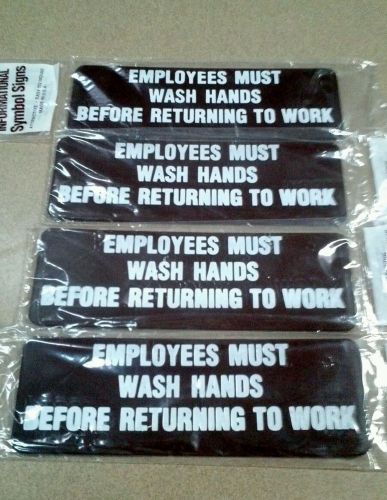 Lot of 4  3&#034;x9&#034; Sign, Brown, Employees Must Wash Hand before returning to work.