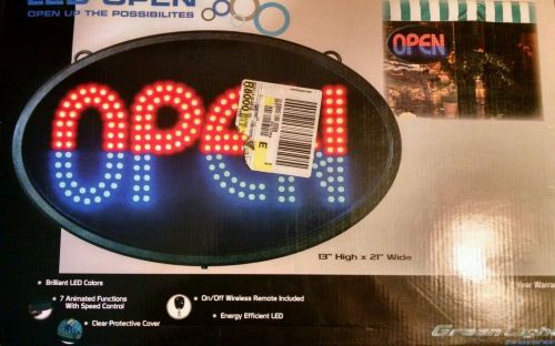 Green Light Innovations Classic LED Open Sign for Business,Red/blue w/Remote NEW