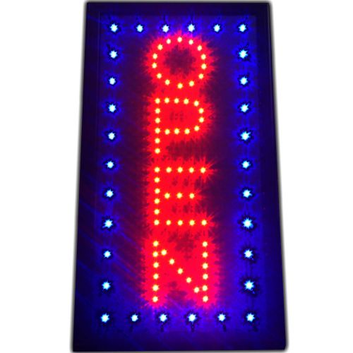 Red OPEN store LED shop sign VERTICAL bar pub cafe neon Display blue Animation