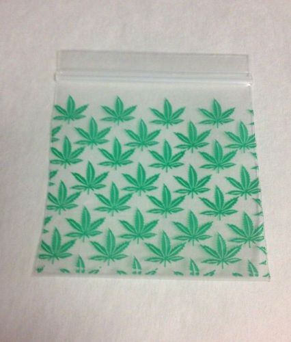 200 Green Printed Marijuana 2 x 2 (Small Plastic Baggies) 2020 Tiny Ziplock Bags