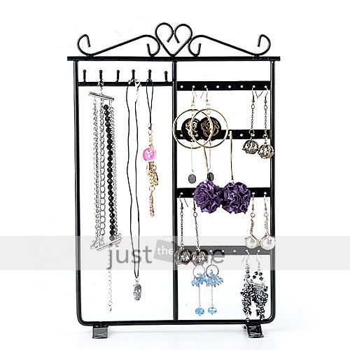 32 Holes Jewelry Earrings Necklace Ear Studs Display Rack Metal Stand Holder BLK