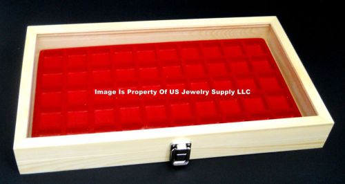 12 Natural Wood Glass Top Lid Red 50 Space Jewelry Display Box Cases