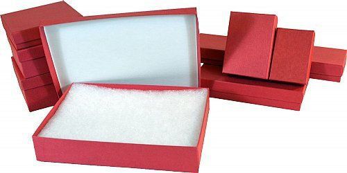 Kraft red cotton filled boxes 3 1/2 x 3 1/2 x 7/8 100 piece package