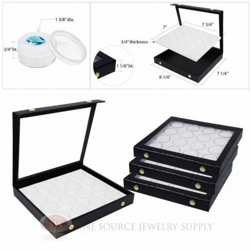 (4) White 16 Gem Jar Inserts w/ Snap Acrylic Display Cases Gemstone Jewelry