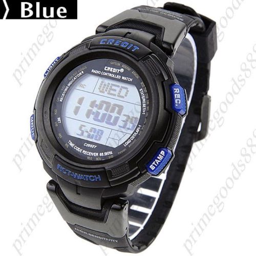 Unisex LED Digital Radio Controlled Wrist Watch in Blue Free Shipping