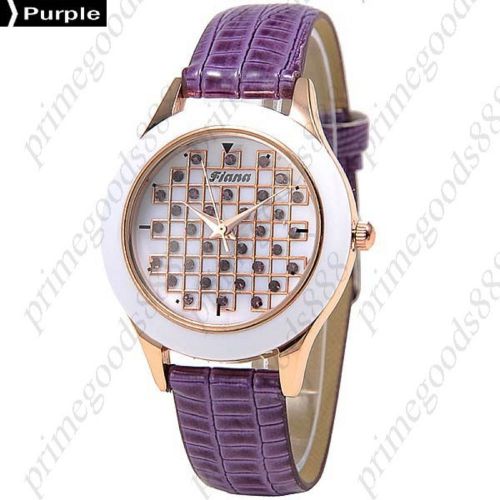 Fashioned  PU Leather Quartz Wrist Lady Ladies Wristwatch Women&#039;s Purple