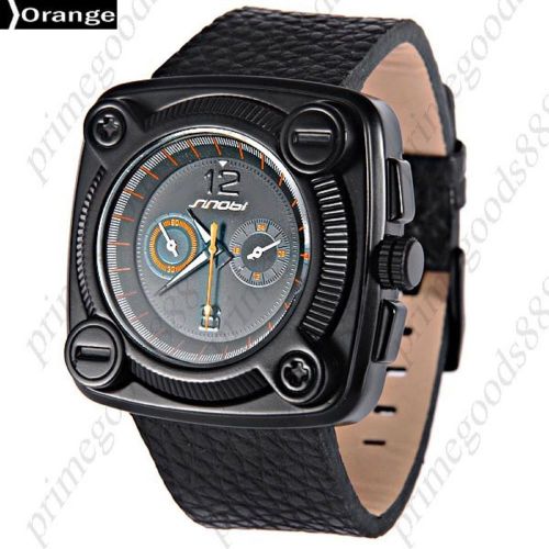 PU Leather Band Quartz Wrist Men&#039;s Free Shipping Wristwatch Black with Orange