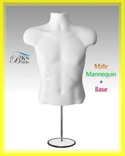 Male Mannenquin Mannkin Torso WHITE with Metal Stand &amp; Hook for Hanging Display