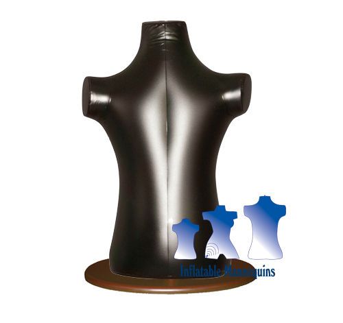 Inflatable Child Torso, Black With Wood Table Top Stand, Brown