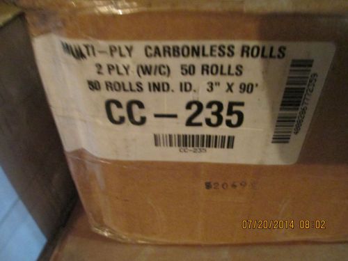 3&#034; X 90 &#039; Multi - Ply Carbonless  W/C  PAPER ROLLS  CC - 235 -50 rolls =1 case