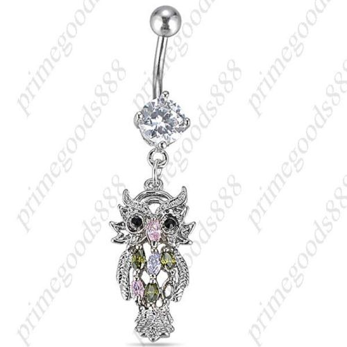 Stylish Owl Pendant Belly Button Ring Body Piercing Body Jewelry with Zircon
