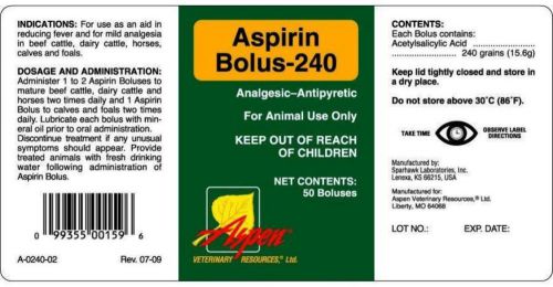 Equine &amp; Cattle Aspirin Bolus-240 50ct Acetylsalicylic Acid Fever Pain SALE