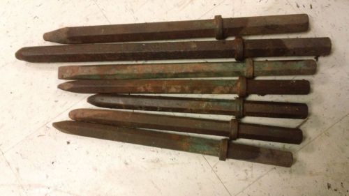 Jack hammer bits lot of 7 hexagon end 1&#034; to 1 1/8&#034; for sale
