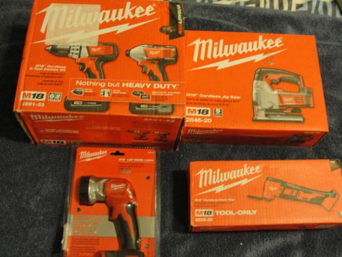 4 Piece Milwaukee M18 18V Li-Ion 2-Tool Combo Kit 2691-22 2645-20 2626-20 2737