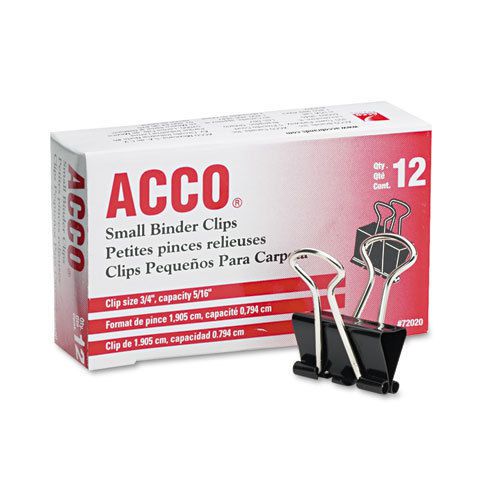 Acco small binder clips, steel wire, 5/16 capacity 3/4w, black/silver, 2 dozen for sale