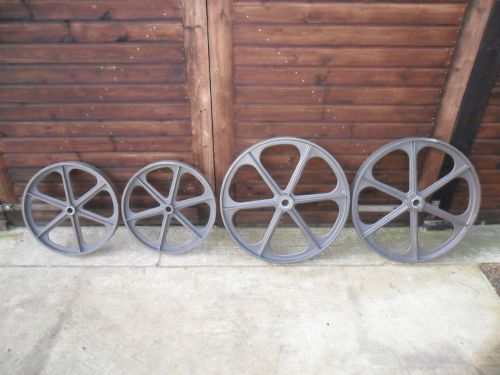 Set of 4 cast iron metal shepherd hut wheel - 2no. x 24&#034; dia and 2no. x 32&#034; dia for sale
