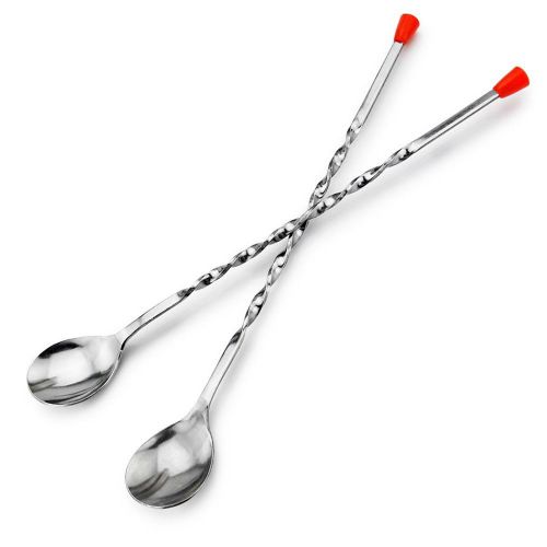 1pc Stainless Steel Spoon with Red Knob Mixing Spoon Bar Tool 11&#034; Beverage Spoon