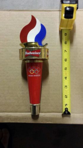 Budweiser Olympic torch proud sponsor rings red.white blue older beer tap handle