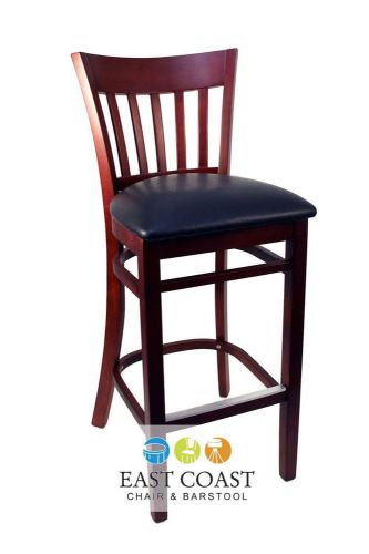 New Gladiator Mahogany Vertical Back Wooden Bar Stool with Black Vinyl Seat