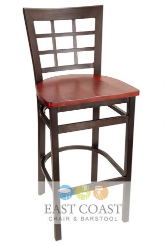 New gladiator rust powder coat window pane metal bar stool w/ mahogany wood seat for sale