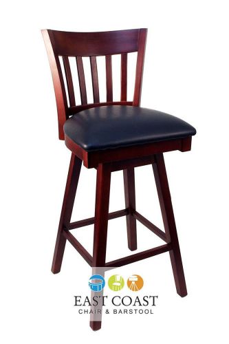 New gladiator mahogany vertical back wooden swivel bar stool w/ black vinyl seat for sale