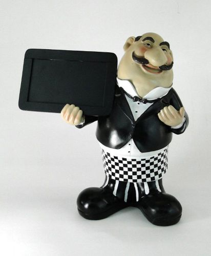 Chalkboard sign man waiter menu board butler statue w checked pants for sale