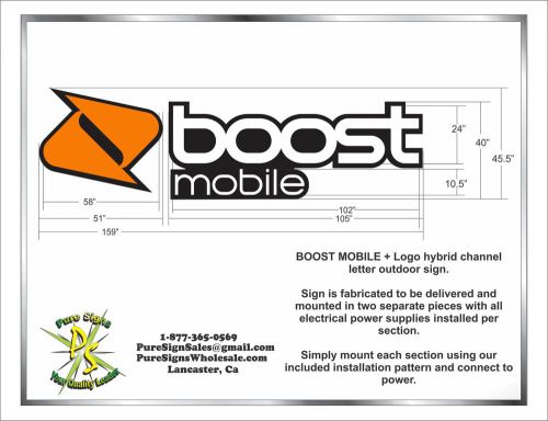 BOOST MOBILE &amp; LOGO 45 x 159&#034; LED ChanneLetters, *New* Complete Outdoor Sign