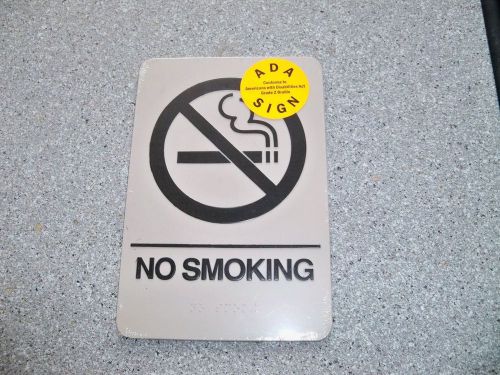 NO SMOKING SIGN BRAILLE 6 X 9 HEAVY PLASTIC TAN &amp; BLK