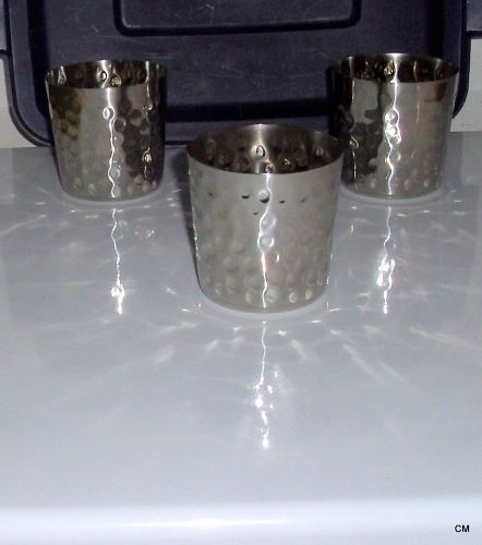 3 American Metalcraft Hammered Finish Stainless Steel FRY CUPS~RESTAURANT~NEW