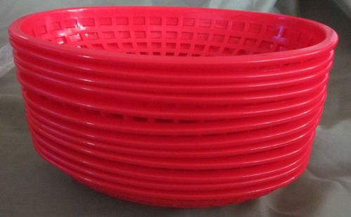 12 fast food baskets serving basket plastic red 9.25x6&#034; oval for sale