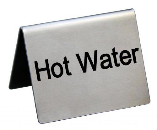 NEW New Star Stainless Steel Table Tent Sign  &#034;Hot Water&#034;  2-Inch by 2-Inch  Set