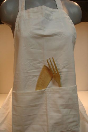 1 large white kitchen apron-restaurant bib pocket-cotton-new for sale