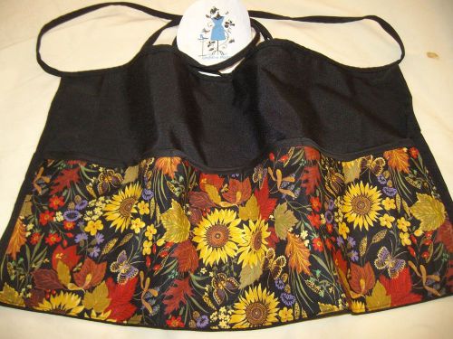 Black Server Waitress Half  Waist Apron Autumn Flowers Personalized for FREE