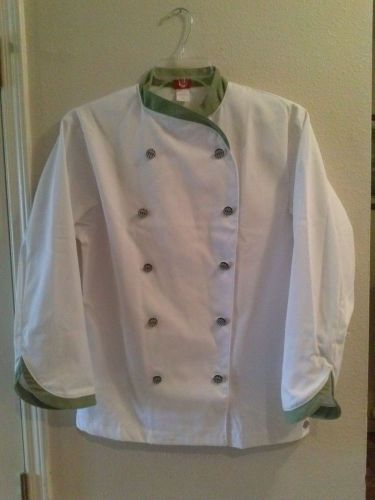 Dickies Chef Coat Mens 36 White With Green Trim Long Sleeves  CW070303 NWOT
