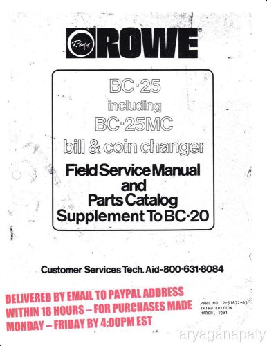 Rowe BC-25, BC-25MC Manual (46 Pages) PDF sent by email