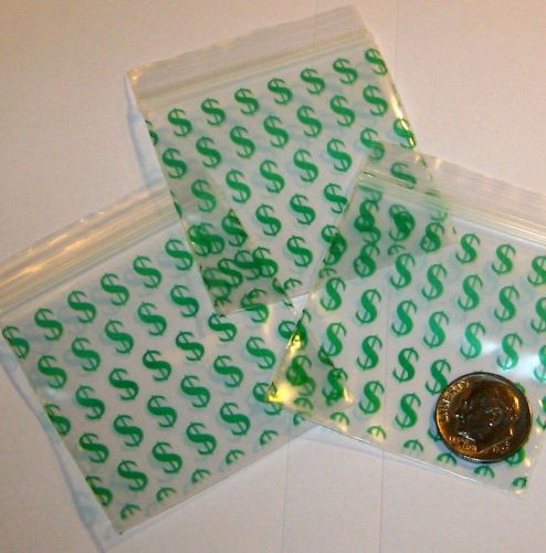 200 Green Dollar Signs Baggies 2 x 2&#034; Mini Ziplock Bags 2020