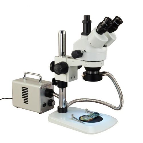 3.5x-45x zoom trinocular stereo microscope+20w led fiber ring+narrow table stand for sale