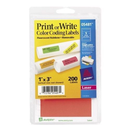 Print or Write Removable Color-Coding Laser Labels, 1x3, Assorted Neon, 200/Pack