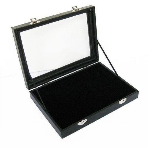 9&#034; Pro GLASS Velvet Jewelry Showcase Display Box Tray Chest Case Collector Black