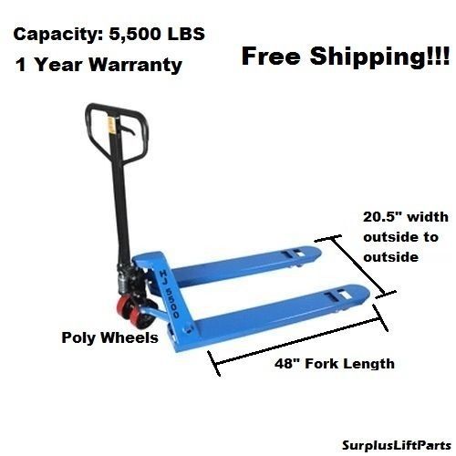Hj5501 narrow pallet jack hand truck 5500lb 20.5&#034; x 48&#034; 1yr warr free shipping!! for sale