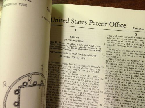 VINTAGE US UNITED STATES PATENT OFFICE FACSIMILE TUBES MARCH 1959