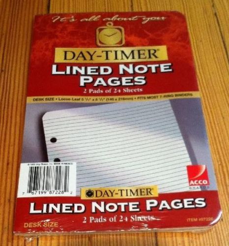Day-Timer Lined Note Pages 2 Pads Of 24 Pages 5 1/2&#034; X 8 1/2&#034; For 7 Ring #87228